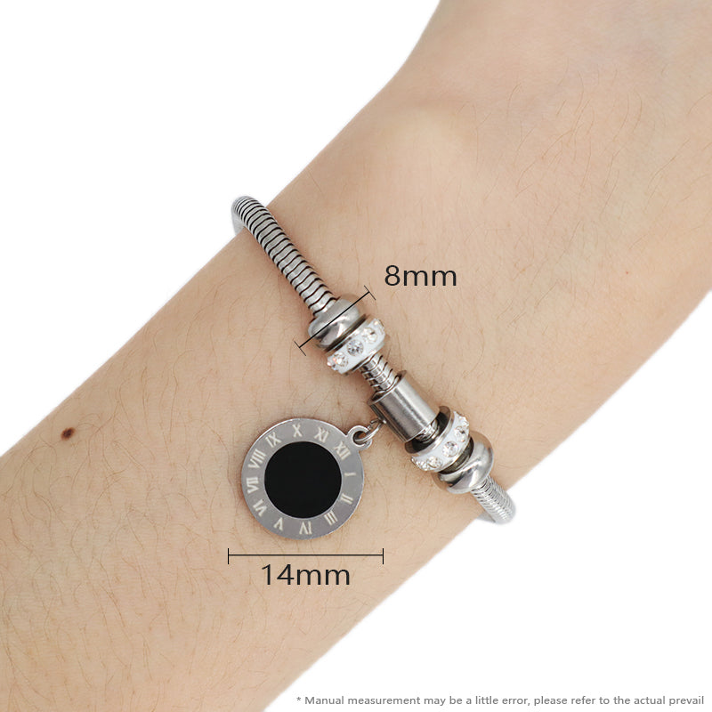Fashion Design Manufacture China Factory Wholesale Custom Jewelry Women Gift Ajustable Stainless Steel No Tarnish Round Roman Numerals Charm Bracelet Bangle