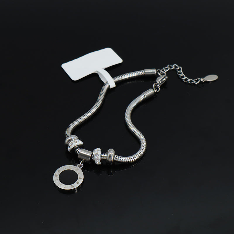 Fashion Design Manufacture China Factory Wholesale Custom Jewelry Women Gift Ajustable Stainless Steel No Tarnish Round Roman Numerals Charm Bracelet Bangle