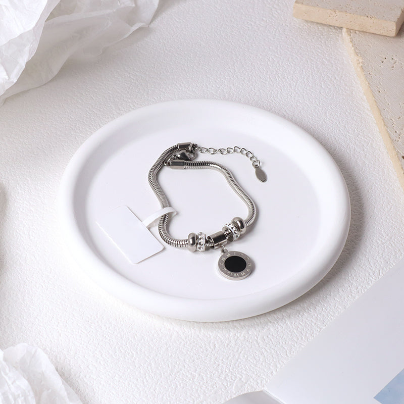 Fashion Design Manufacture China Factory Wholesale Custom Jewelry Women Gift Ajustable Stainless Steel No Tarnish Round Roman Numerals Charm Bracelet Bangle