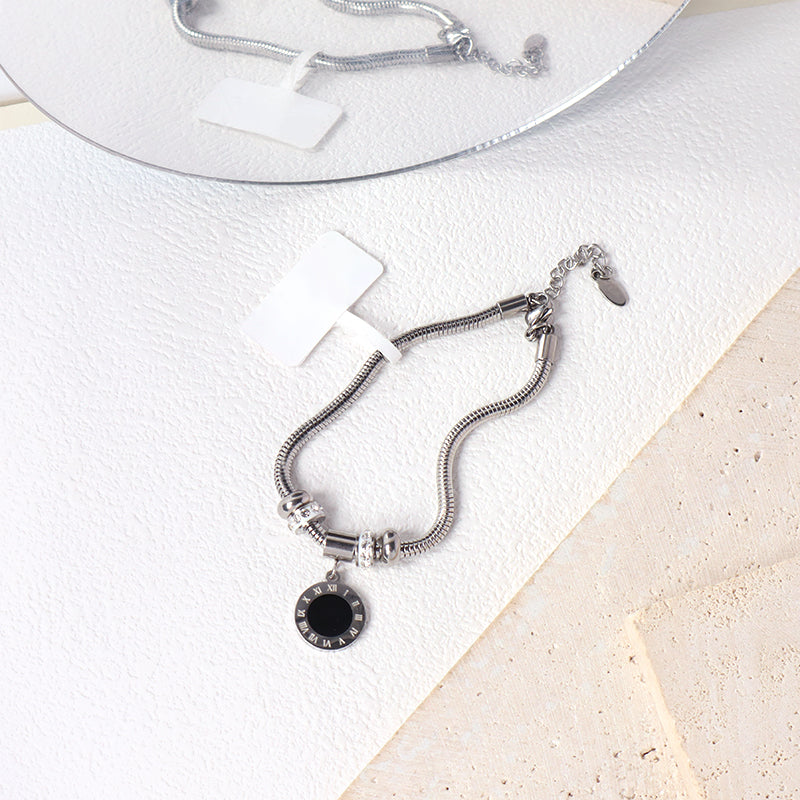 Fashion Design Manufacture China Factory Wholesale Custom Jewelry Women Gift Ajustable Stainless Steel No Tarnish Round Roman Numerals Charm Bracelet Bangle