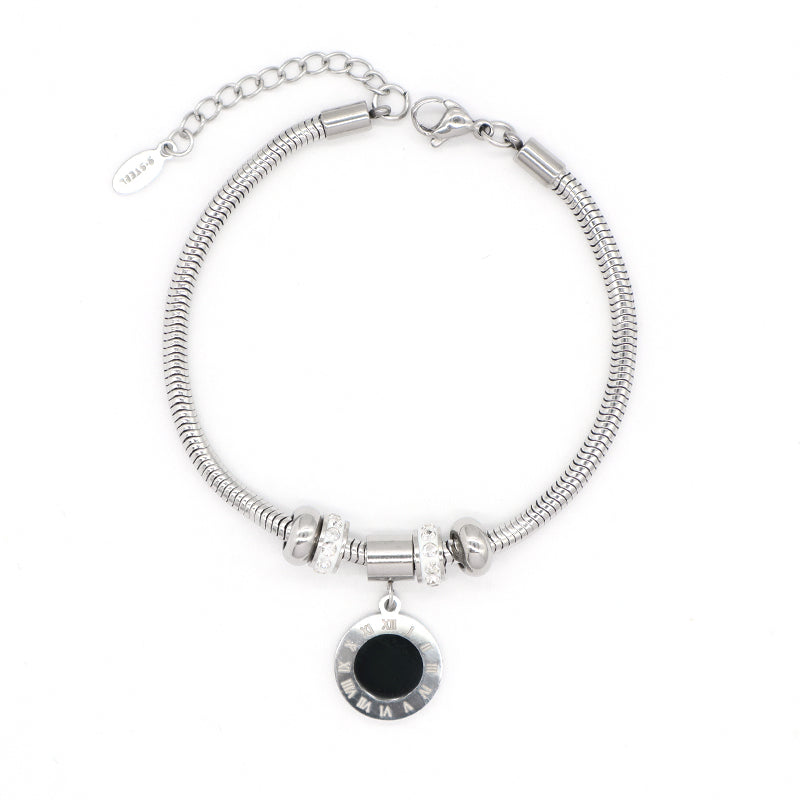 Fashion Design Manufacture China Factory Wholesale Custom Jewelry Women Gift Ajustable Stainless Steel No Tarnish Round Roman Numerals Charm Bracelet Bangle