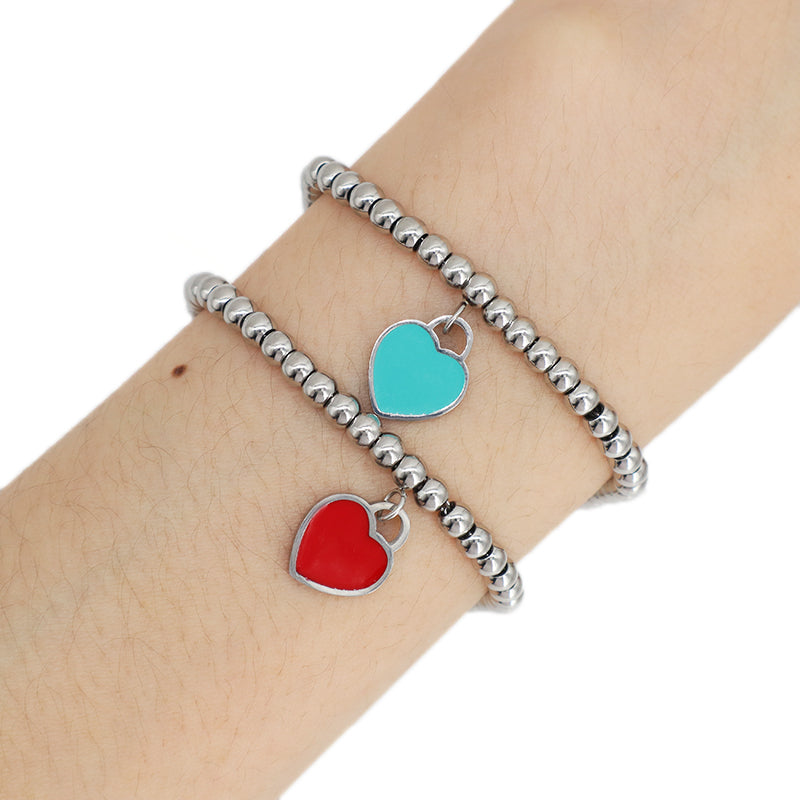 Fashionable Wholesale Newest Manufacture Factory Custom Jewelry Women Stainless Steel No Tarnish Enamel Heart Charm Ajustable Bracelet Bangle For Gift