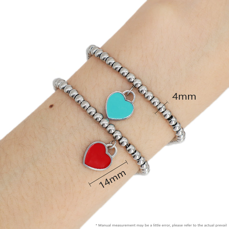 Fashionable Wholesale Newest Manufacture Factory Custom Jewelry Women Stainless Steel No Tarnish Enamel Heart Charm Ajustable Bracelet Bangle For Gift
