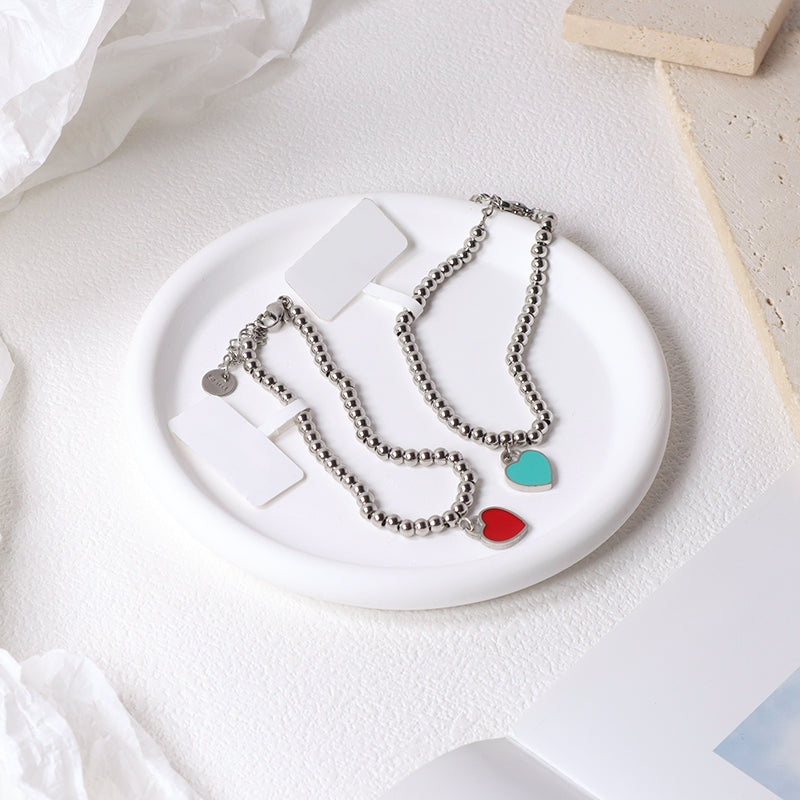 Fashionable Wholesale Newest Manufacture Factory Custom Jewelry Women Stainless Steel No Tarnish Enamel Heart Charm Ajustable Bracelet Bangle For Gift