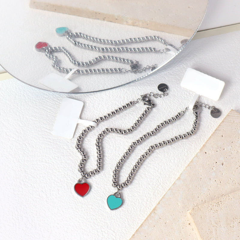 Fashionable Wholesale Newest Manufacture Factory Custom Jewelry Women Stainless Steel No Tarnish Enamel Heart Charm Ajustable Bracelet Bangle For Gift