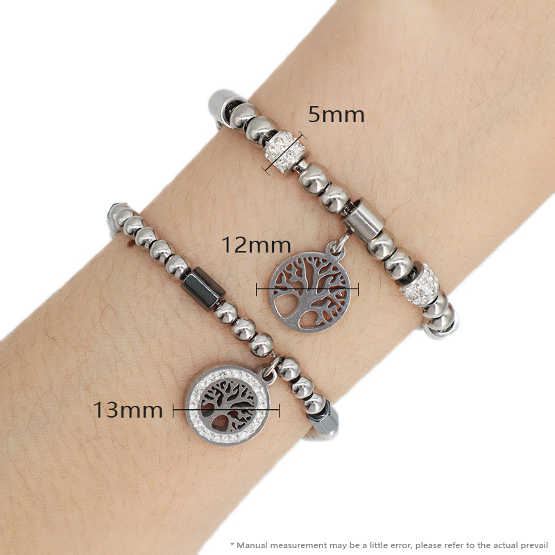China Factory Manufacture Fashion Wholesale Customized Gift Jewelry Stainless Steel Ajustable No Tarnish CZ Life Tree Charm Bracelet Bangle For Women