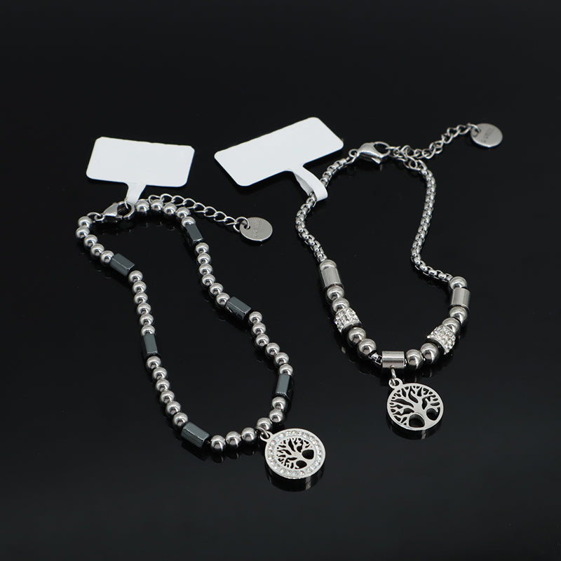China Factory Manufacture Fashion Wholesale Customized Gift Jewelry Stainless Steel Ajustable No Tarnish CZ Life Tree Charm Bracelet Bangle For Women