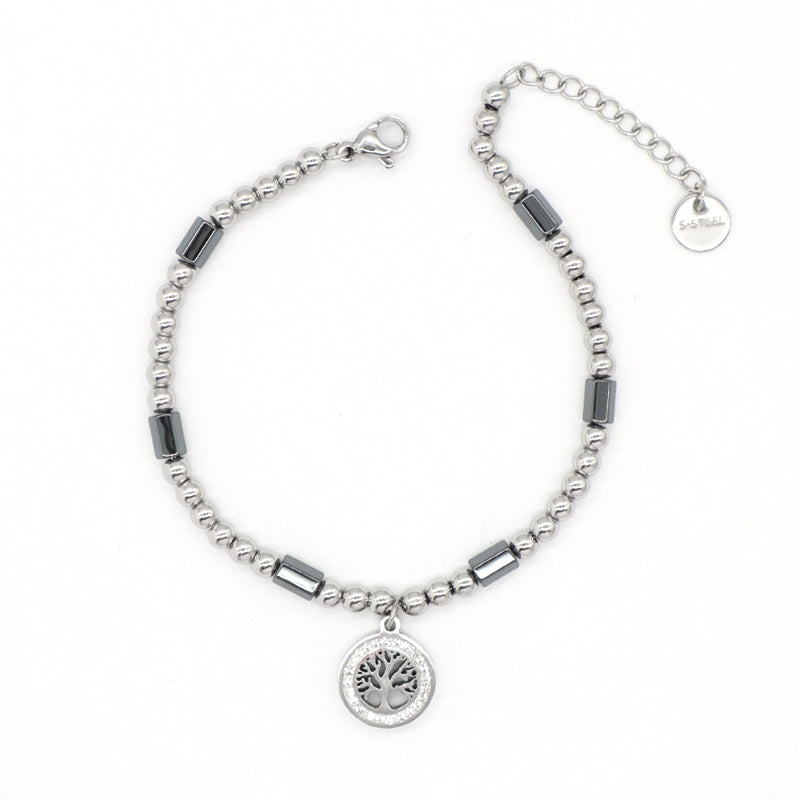 China Factory Manufacture Fashion Wholesale Customized Gift Jewelry Stainless Steel Ajustable No Tarnish CZ Life Tree Charm Bracelet Bangle For Women
