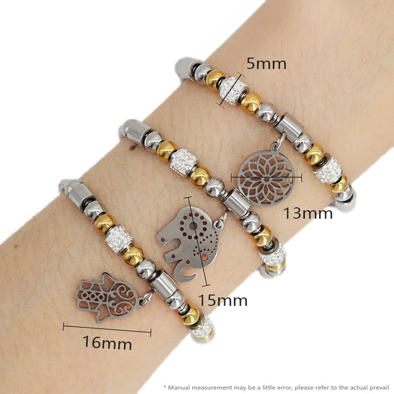 Customized Wholesale Manufacture Fashion China Factory Jewelry Gift Ajustable Stainless Steel No Tarnish CZ Flower Elephant Hand Charm Bracelet Bangle For Women