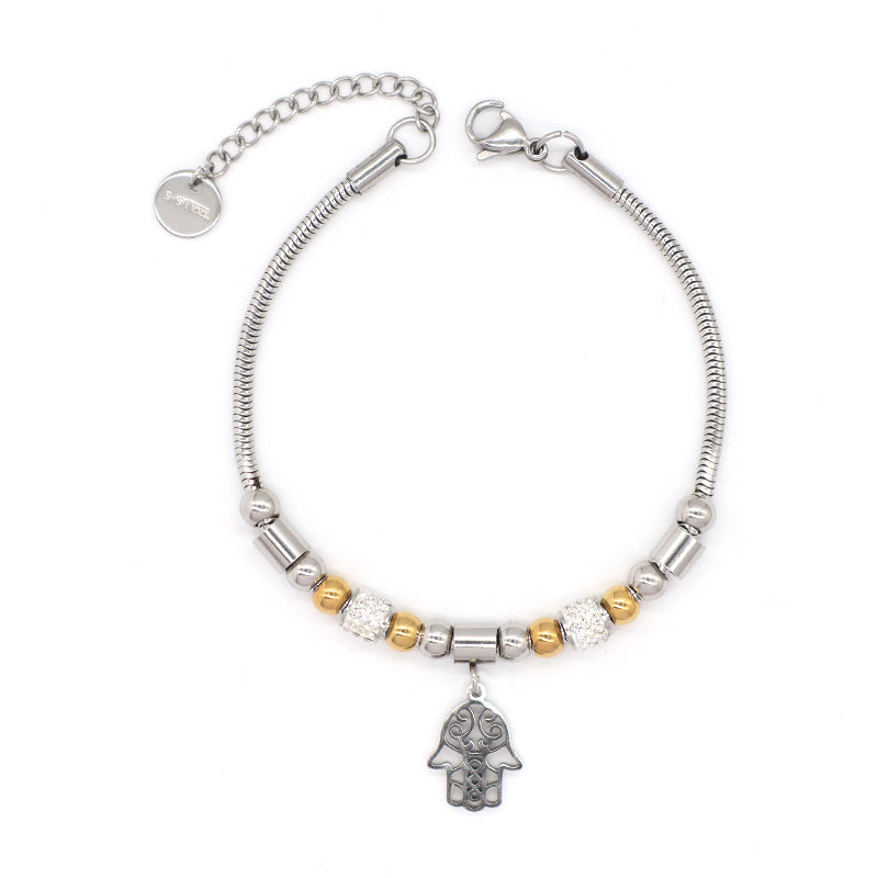 Customized Wholesale Manufacture Fashion China Factory Jewelry Gift Ajustable Stainless Steel No Tarnish CZ Flower Elephant Hand Charm Bracelet Bangle For Women