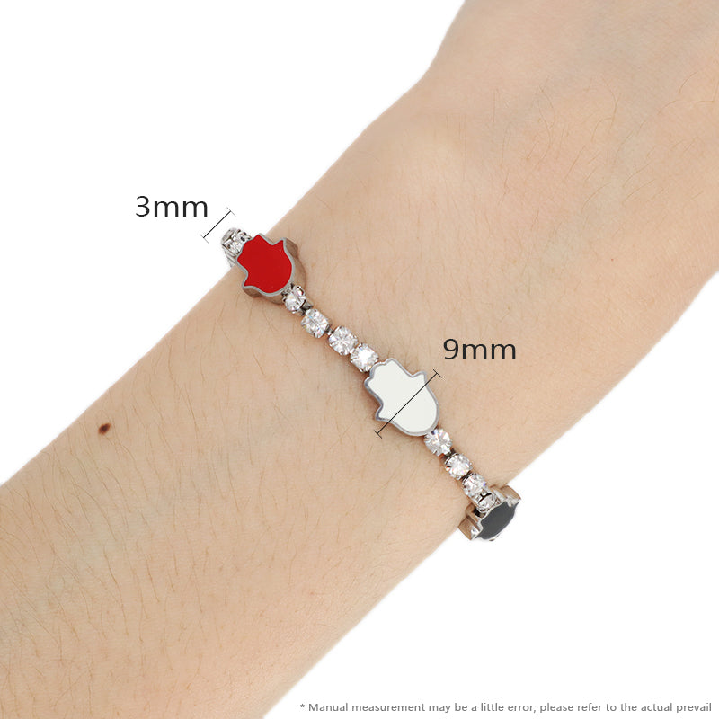 New Wholesale Manufacture Custom China Factory Trendy Women White Red Black Hand Charm Jewelry Ajustable No Tarnish Stainless Steel CZ Enamel Hand Bangle Bracelet