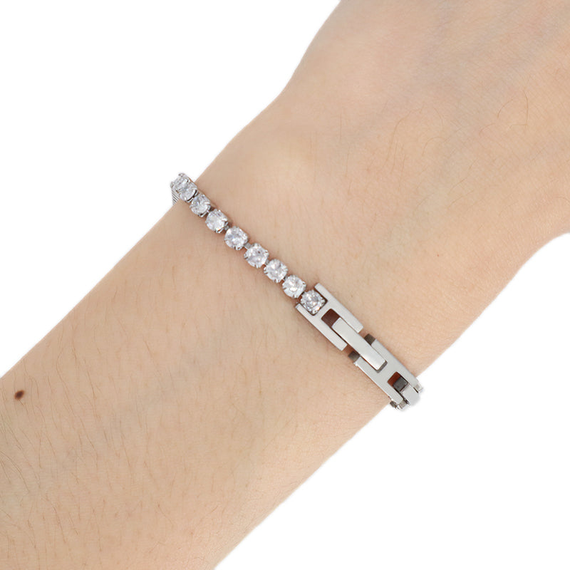 Hot Selling New Wholesale Manufacture Custom Factory Fashion Women Jewelry Ajustable No Tarnish Stainless Steel Micro Pave CZ Bangle Bracelet