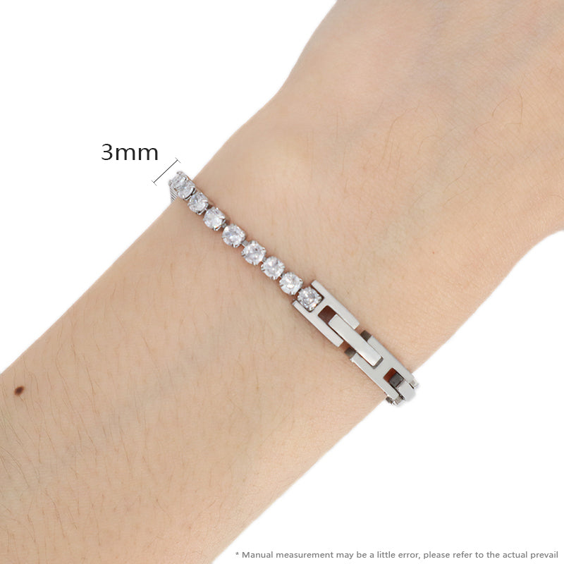 Hot Selling New Wholesale Manufacture Custom Factory Fashion Women Jewelry Ajustable No Tarnish Stainless Steel Micro Pave CZ Bangle Bracelet