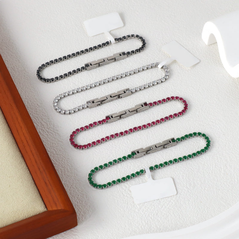 Fashion Women Jewelry Manufacture Various Color New Wholesale Custom China Factory Ajustable No Tarnish Stainless Steel Micro Pave CZ Bracelet Bangle