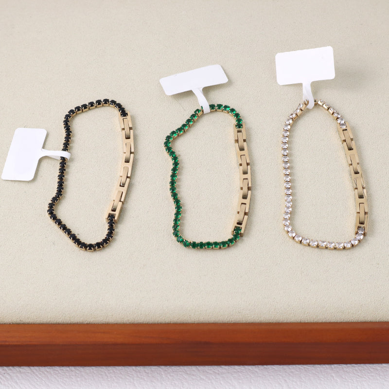 Custom China Factory Fashion New Wholesale Manufacture Women Jewelry Ajustable Gold Plated Stainless Steel Black Green Micro Pave CZ Bracelet Bangle