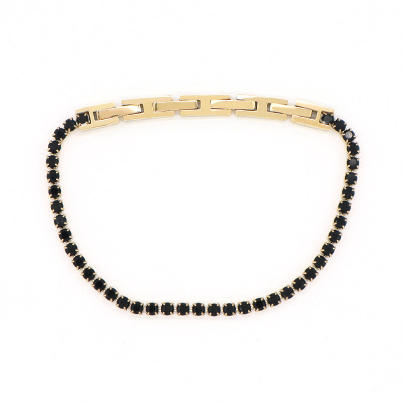Custom China Factory Fashion New Wholesale Manufacture Women Jewelry Ajustable Gold Plated Stainless Steel Black Green Micro Pave CZ Bracelet Bangle