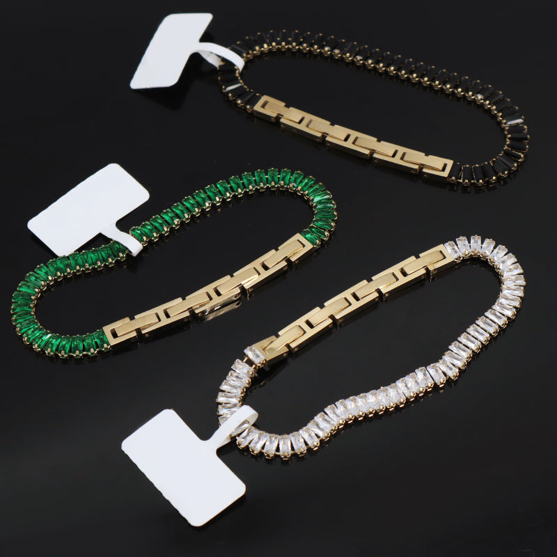 Good Quality Newest Wholesale Customized Manufacture Fashion Women Jewelry China Factory Ajustable Black Green CZ Micro Pave Gold Plated Stainless Steel Bracelet Bangle