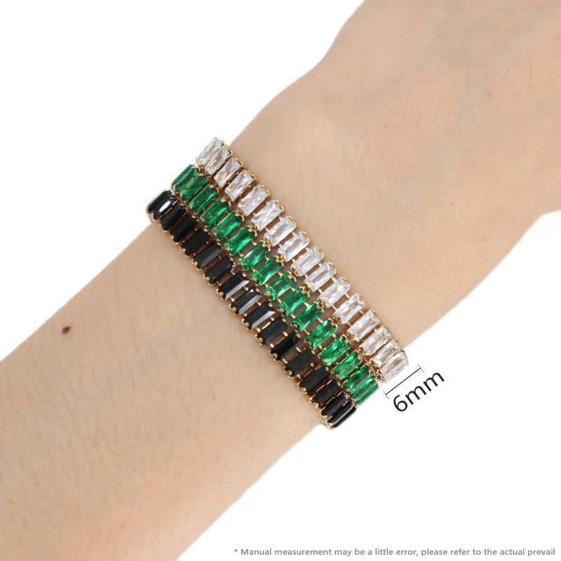 Good Quality Newest Wholesale Customized Manufacture Fashion Women Jewelry China Factory Ajustable Black Green CZ Micro Pave Gold Plated Stainless Steel Bracelet Bangle
