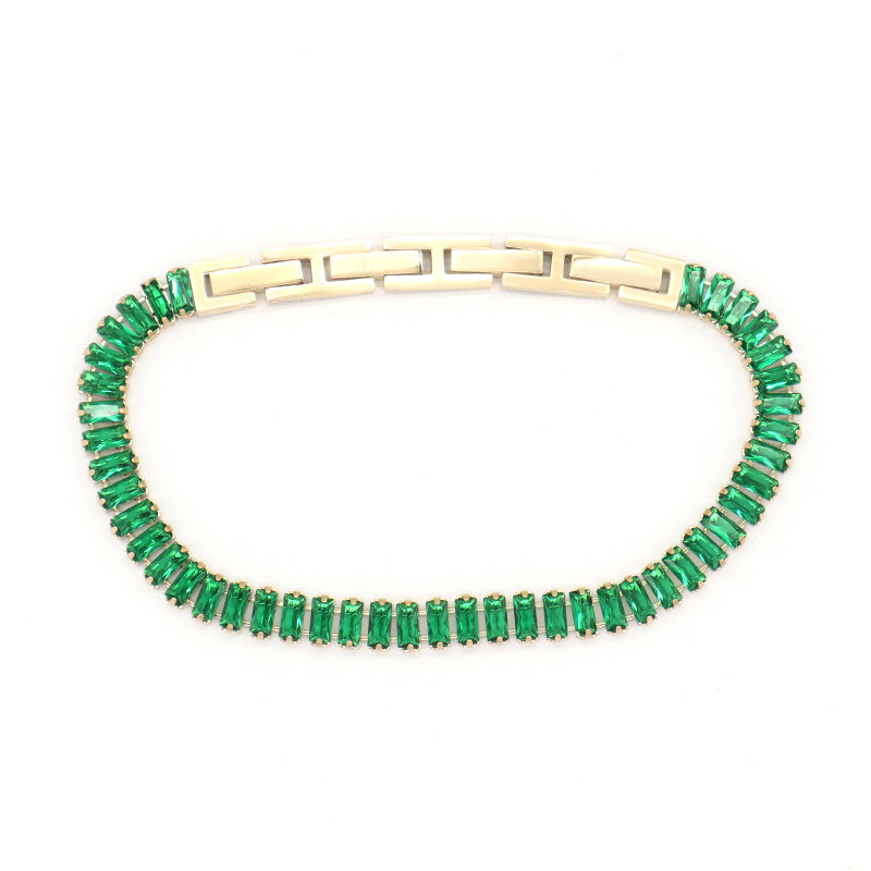 Good Quality Newest Wholesale Customized Manufacture Fashion Women Jewelry China Factory Ajustable Black Green CZ Micro Pave Gold Plated Stainless Steel Bracelet Bangle