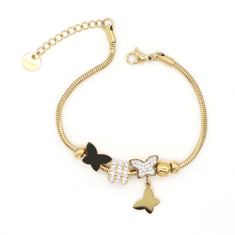 Ajustable CZ Gold Plated Stainless Steel Butterfly Star Charm Bracelet China Factory Manufacture New Wholesale Fashion Custom Women Star Butterfly Bangle Jewelry