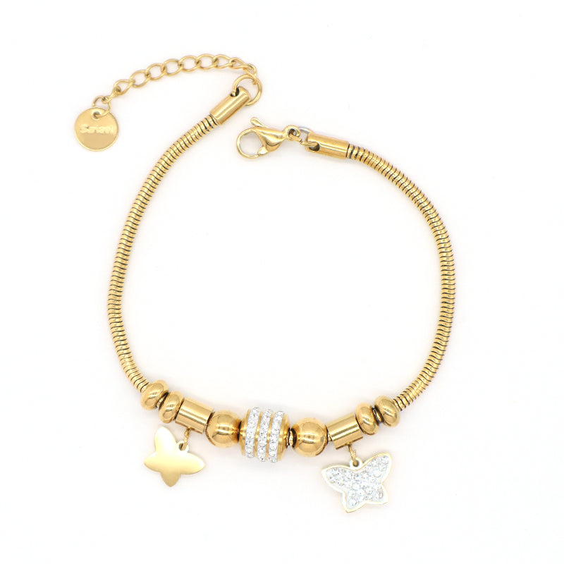 Ajustable CZ Gold Plated Stainless Steel Butterfly Star Charm Bracelet China Factory Manufacture New Wholesale Fashion Custom Women Star Butterfly Bangle Jewelry