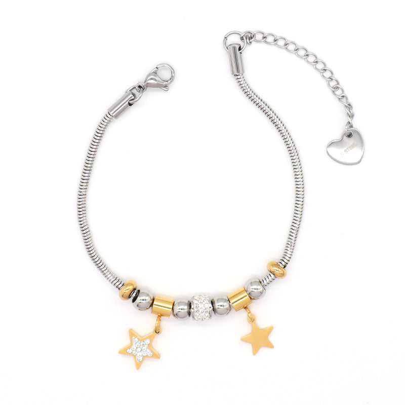 Ajustable CZ Gold Plated Stainless Steel Butterfly Star Charm Bracelet China Factory Manufacture New Wholesale Fashion Custom Women Star Butterfly Bangle Jewelry