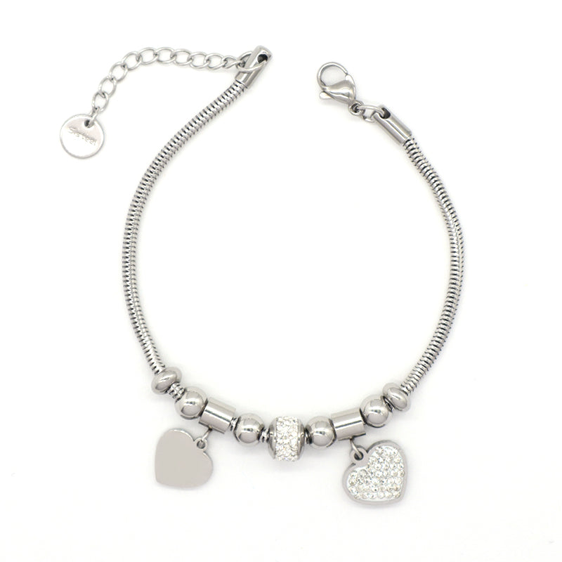Wholesale Fashion China Factory CZ Gold Plated Stainless Steel Heart Charm Bracelet Ajustable Manufacture New Custom Women Love Heart Bangle Jewelry