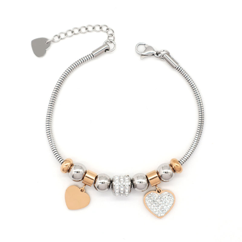 Wholesale Fashion China Factory CZ Gold Plated Stainless Steel Heart Charm Bracelet Ajustable Manufacture New Custom Women Love Heart Bangle Jewelry