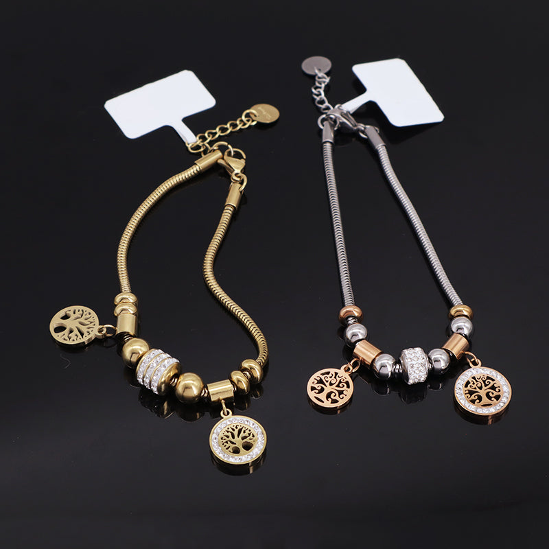 Fashion 2023 China Factory Manufacture Ajustable CZ Gold Plated Stainless Steel Tree Charm Bracelet New Wholesale Custom Women Lift Tree Bangle Jewelry