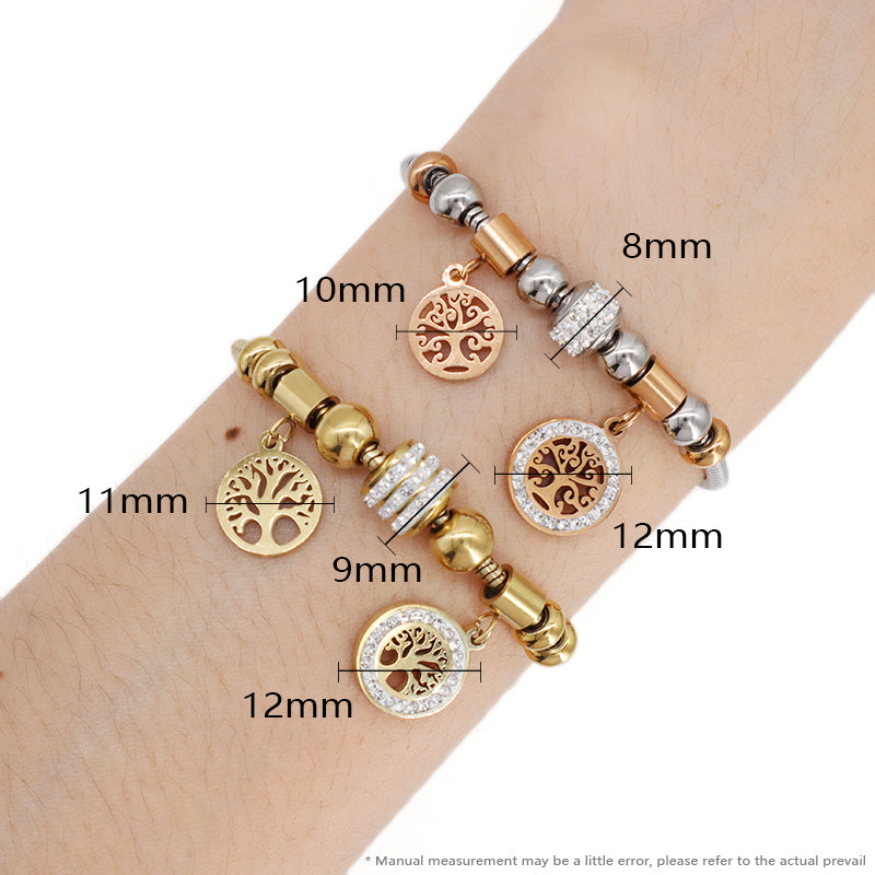 Fashion 2023 China Factory Manufacture Ajustable CZ Gold Plated Stainless Steel Tree Charm Bracelet New Wholesale Custom Women Lift Tree Bangle Jewelry