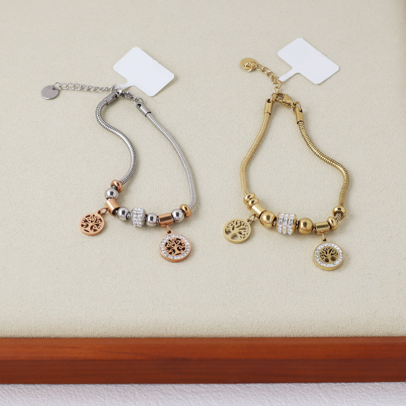 Fashion 2023 China Factory Manufacture Ajustable CZ Gold Plated Stainless Steel Tree Charm Bracelet New Wholesale Custom Women Lift Tree Bangle Jewelry