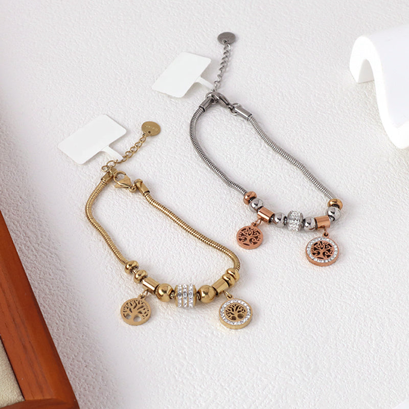 Fashion 2023 China Factory Manufacture Ajustable CZ Gold Plated Stainless Steel Tree Charm Bracelet New Wholesale Custom Women Lift Tree Bangle Jewelry