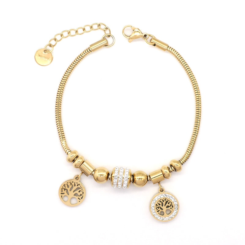 Fashion 2023 China Factory Manufacture Ajustable CZ Gold Plated Stainless Steel Tree Charm Bracelet New Wholesale Custom Women Lift Tree Bangle Jewelry