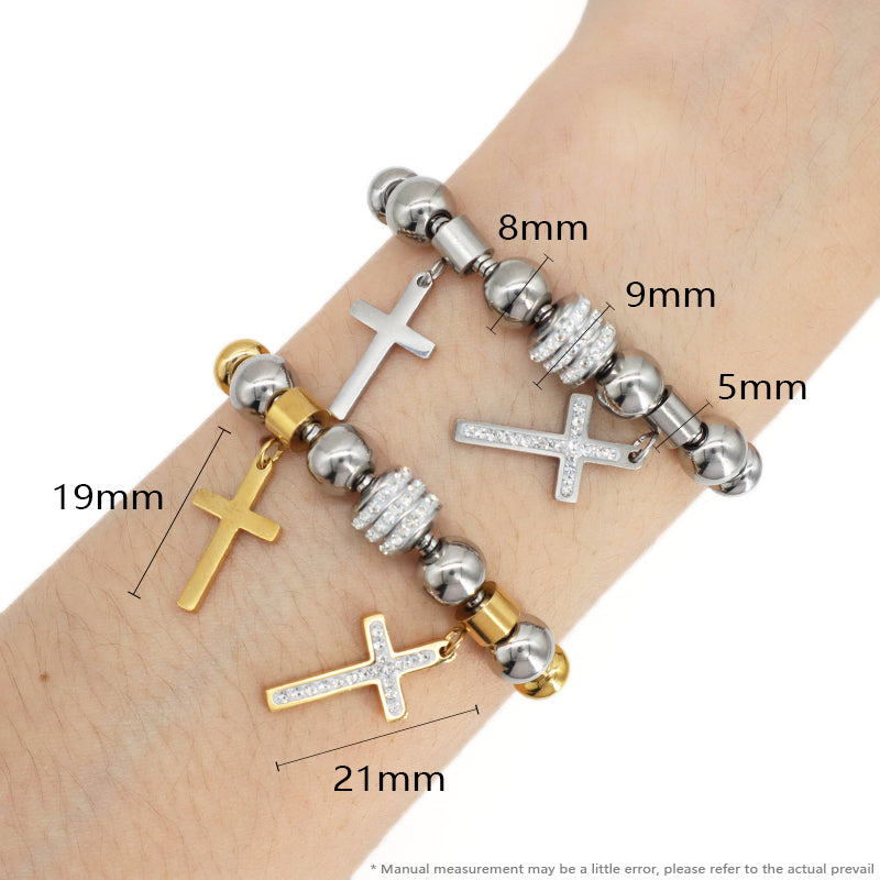 New Fashion Wholesale Cross Charm Bangle Jewelry China Factory Manufacture Custom Ajustable CZ Gold Plated Stainless Steel Cross Bracelet For Women