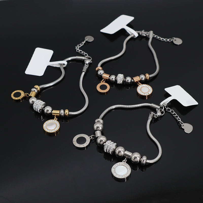 Wholesale Roman Numerals Charm Bangle Manufacture Custom New Fashion Jewelry China Factory Ajustable CZ Gold Plated Rose Gold Stainless Steel Round Roman Numerals Bracelet For Women