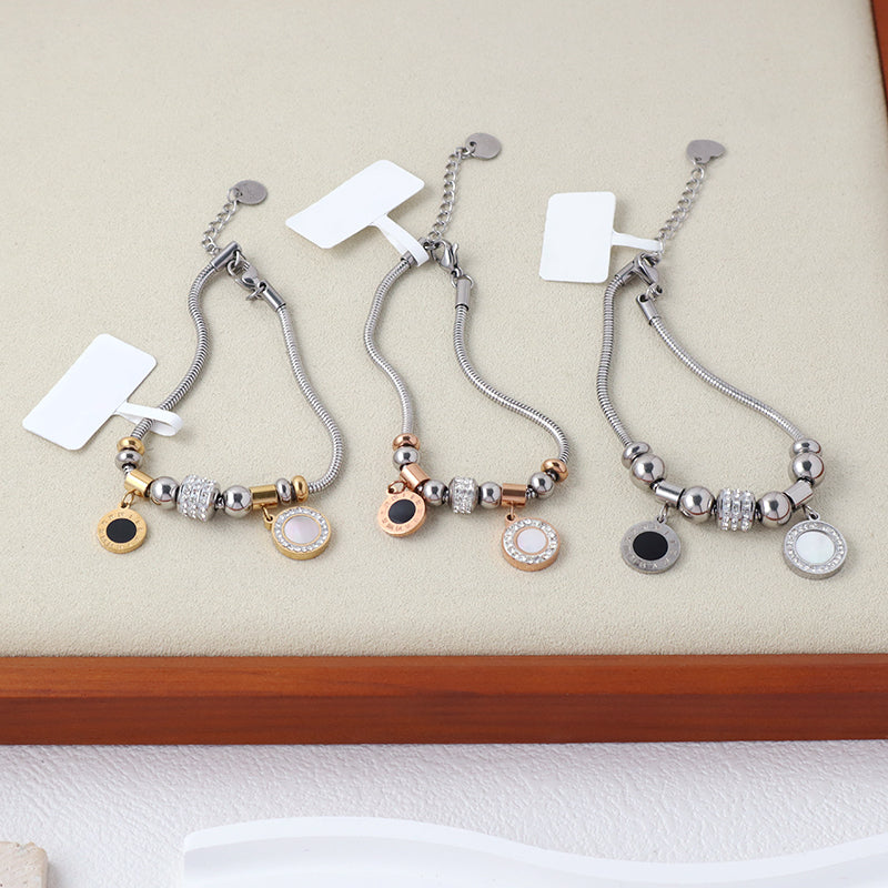 Wholesale Roman Numerals Charm Bangle Manufacture Custom New Fashion Jewelry China Factory Ajustable CZ Gold Plated Rose Gold Stainless Steel Round Roman Numerals Bracelet For Women