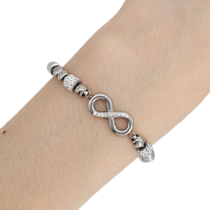 Manufacture Fashionable Women Factory Wholesale Custom Jewelry Ajustable Stainless Steel No Tarnish CZ Infinite Charm Bracelet Bangle For Gift