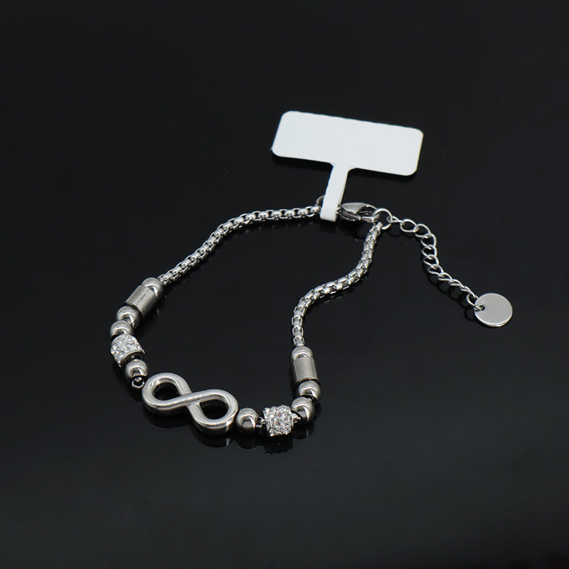 Manufacture Fashionable Women Factory Wholesale Custom Jewelry Ajustable Stainless Steel No Tarnish CZ Infinite Charm Bracelet Bangle For Gift