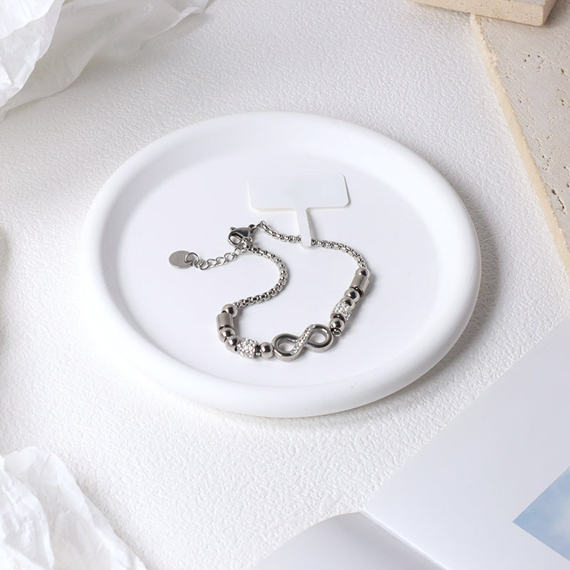 Manufacture Fashionable Women Factory Wholesale Custom Jewelry Ajustable Stainless Steel No Tarnish CZ Infinite Charm Bracelet Bangle For Gift