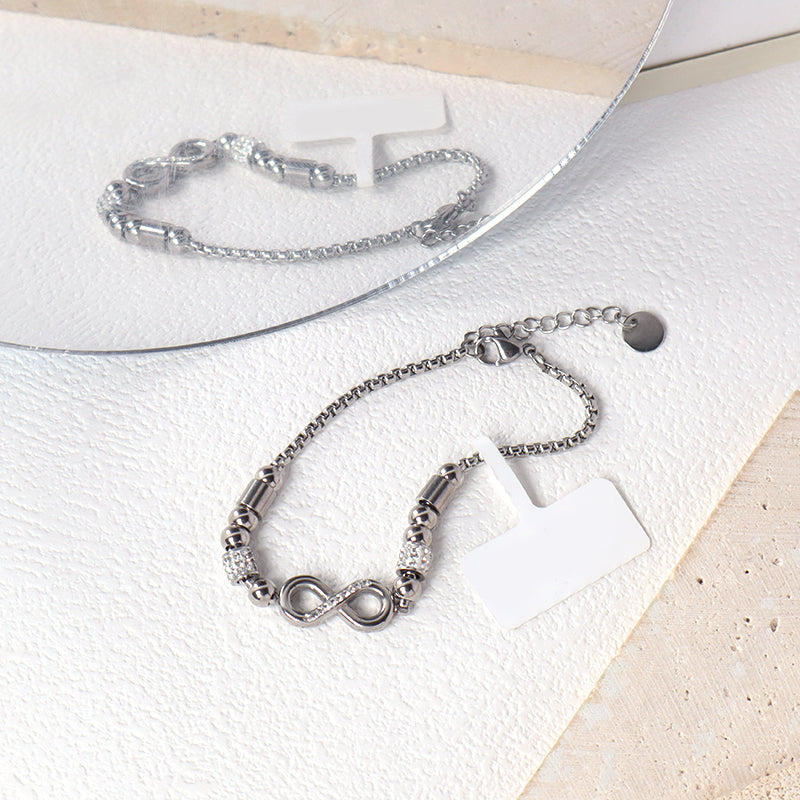 Manufacture Fashionable Women Factory Wholesale Custom Jewelry Ajustable Stainless Steel No Tarnish CZ Infinite Charm Bracelet Bangle For Gift