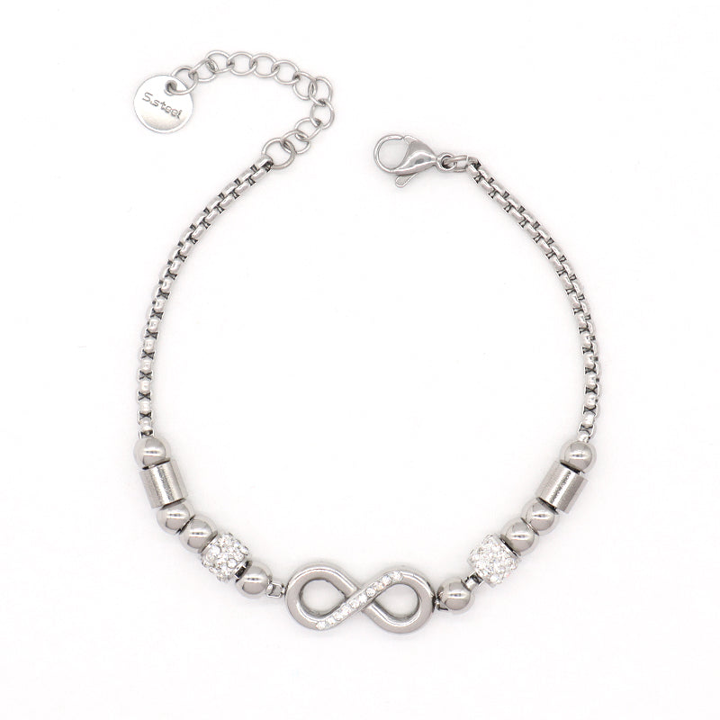 Manufacture Fashionable Women Factory Wholesale Custom Jewelry Ajustable Stainless Steel No Tarnish CZ Infinite Charm Bracelet Bangle For Gift