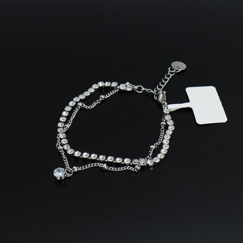 Double Layer China Factory Manufacture Fashion Wholesale Custom Jewelry Stainless Steel No Tarnish CZ Charm Ajustable Bracelet Bangle For Women Gift