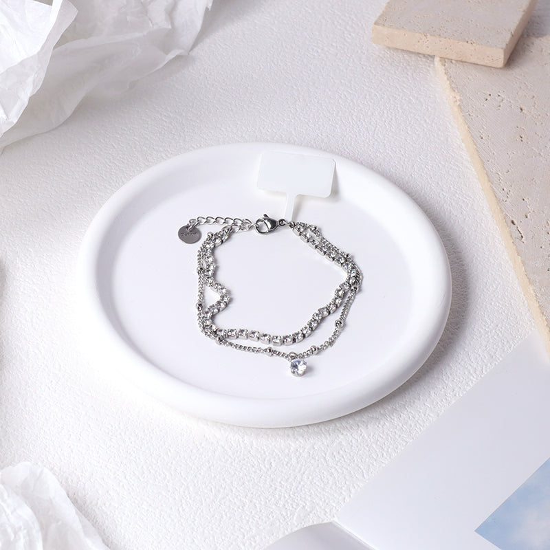 Double Layer China Factory Manufacture Fashion Wholesale Custom Jewelry Stainless Steel No Tarnish CZ Charm Ajustable Bracelet Bangle For Women Gift