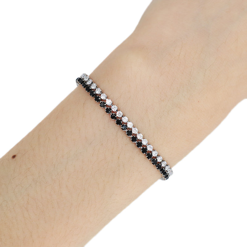 Wholesale China Factory Manufacture Fashion Custom Jewelry Black CZ Stainless Steel No Tarnish Charm Ajustable Double Layer Bracelet Bangle For Women Gift