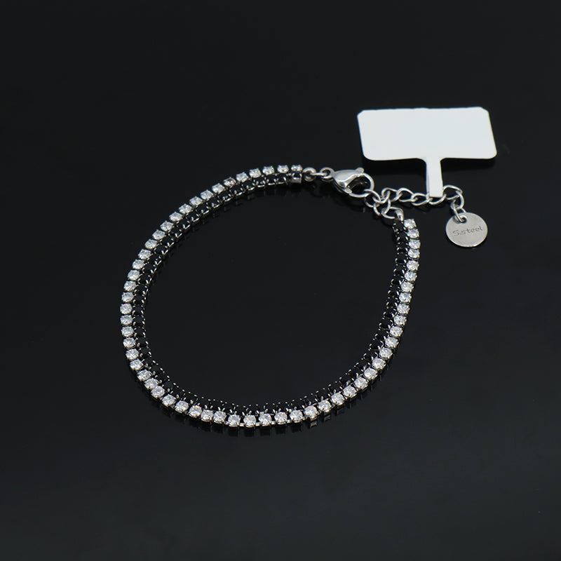 Wholesale China Factory Manufacture Fashion Custom Jewelry Black CZ Stainless Steel No Tarnish Charm Ajustable Double Layer Bracelet Bangle For Women Gift