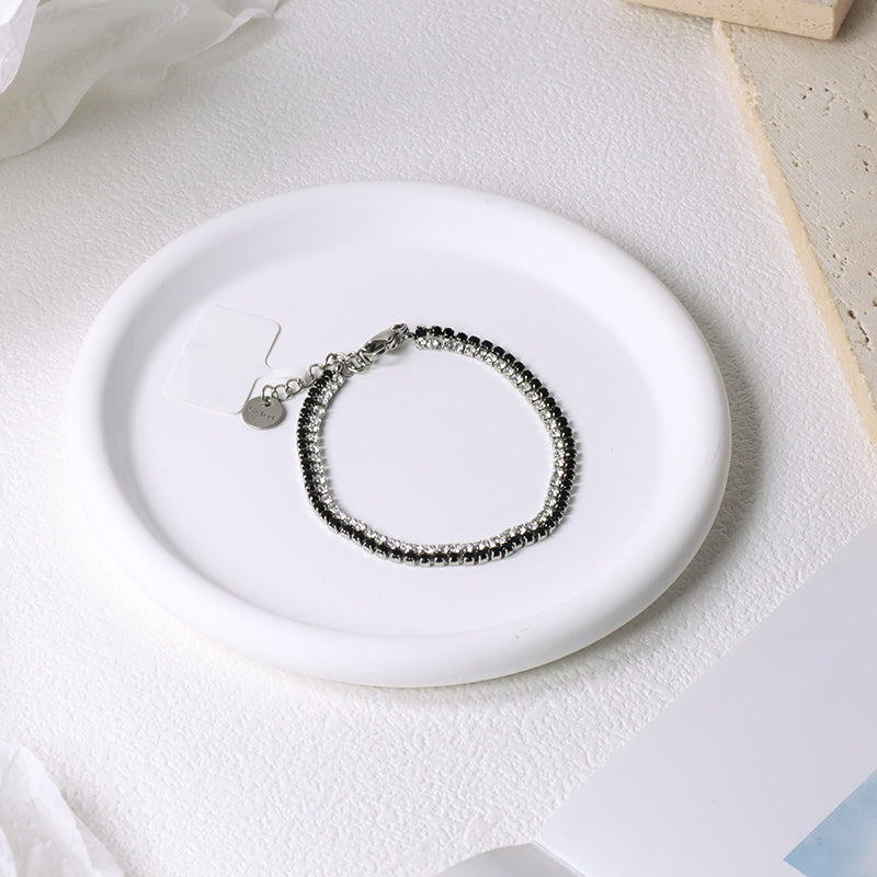 Wholesale China Factory Manufacture Fashion Custom Jewelry Black CZ Stainless Steel No Tarnish Charm Ajustable Double Layer Bracelet Bangle For Women Gift