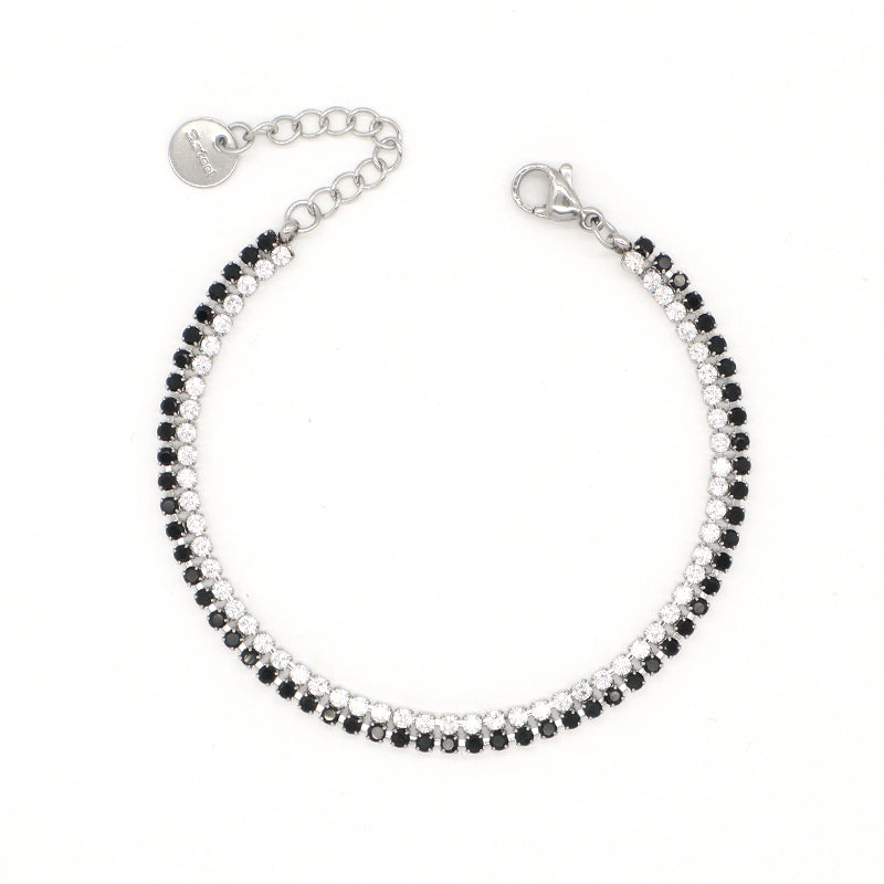 Wholesale China Factory Manufacture Fashion Custom Jewelry Black CZ Stainless Steel No Tarnish Charm Ajustable Double Layer Bracelet Bangle For Women Gift