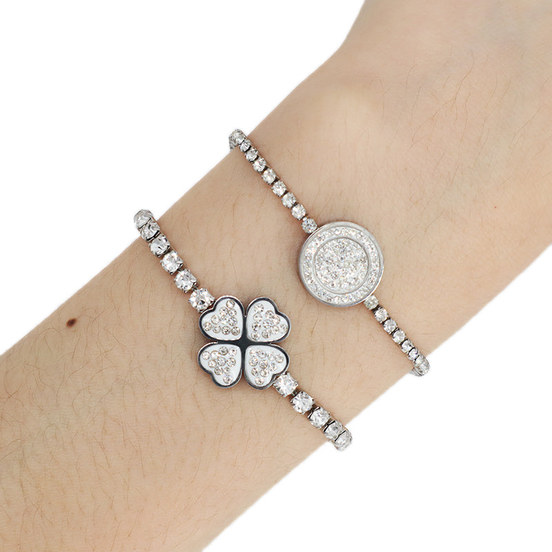 China Factory Wholesale Manufacture Fashion Custom Jewelry Gift CZ Stainless Steel No Tarnish Ajustable Round Flower Charm Bracelet Bangle For Women