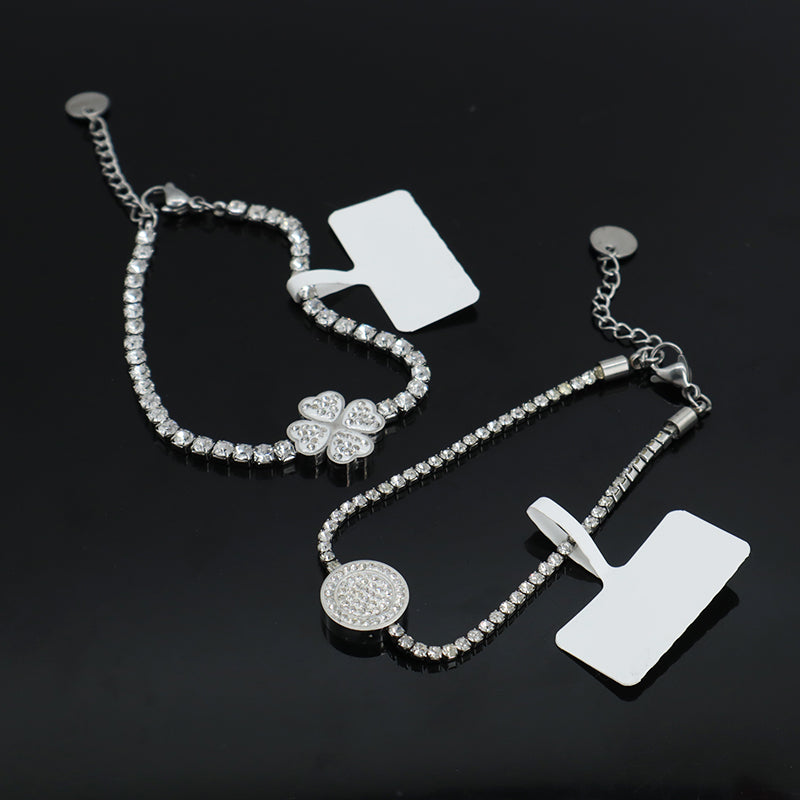 China Factory Wholesale Manufacture Fashion Custom Jewelry Gift CZ Stainless Steel No Tarnish Ajustable Round Flower Charm Bracelet Bangle For Women