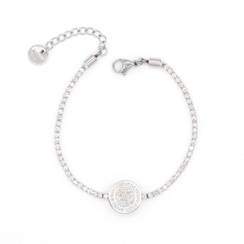 China Factory Wholesale Manufacture Fashion Custom Jewelry Gift CZ Stainless Steel No Tarnish Ajustable Round Flower Charm Bracelet Bangle For Women